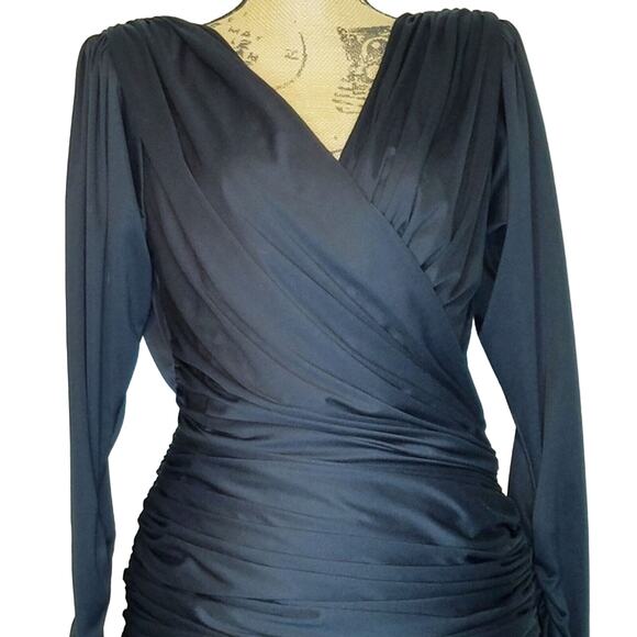 Vintage 80's Tadashi Fringe Rouched Surplice Cocktail Flapper style Dress Size 8 - Picture 3 of 12